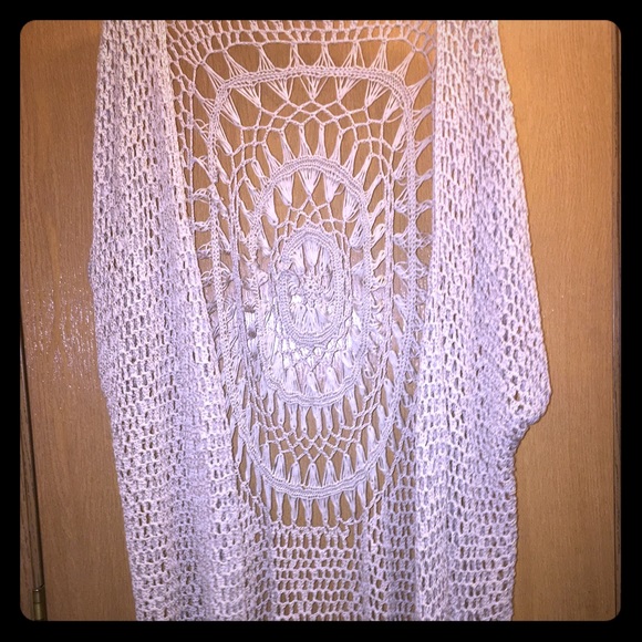 Sweaters - Tan crochet cardigan